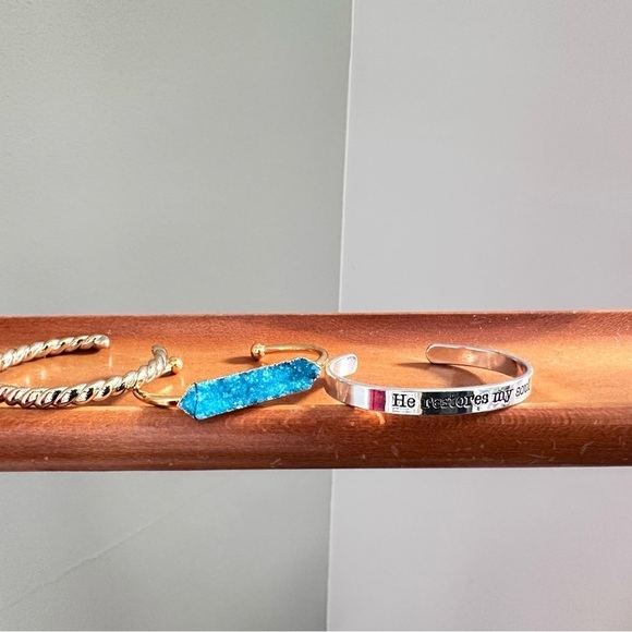 BANGLE BRACELETS Trio Bundle OPEN CUFF Gold and Silver Tone STACKABLE 5459 W - Picture 3 of 14